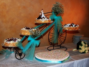 torte, bicicletta, fiori, cibo, verde, sposi, velo, piatti, dolci, nastro