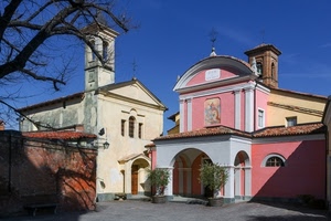 chiese, campanili, cielo, albero, rami, piazza, croci, rosa, due, piante, alberi