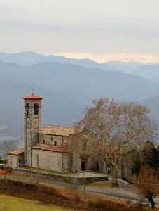 chiesa, campanile, albero, montagne, strada, alberi, montagna, panorama, paesaggio