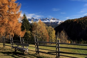 alberi, panchina, staccionata, neve, verde, montagne, legno, montagna, nuvole, cielo, autunno, panorama, prato, bianco, recinzione, natura, giallo, steccato, vette