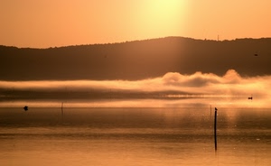 tramonto, nuvole, mare, acqua, nebbia, lago, palo, montagna, pali, cielo, controluce, arancio, sole
