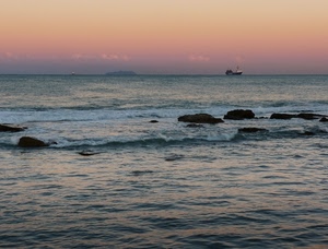mare, nave, scogli, acqua, onde, isola, orizzonte, tramonto