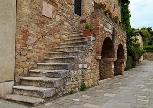 archi, gradini, fiori, scala, pietre, mattoni, scale, strada, scalinata, pietra, vasi