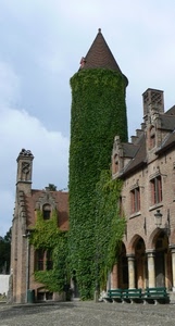 edera, torre, colonne, panchine, verde, rampicante, chiesa, archi, castello, campanile