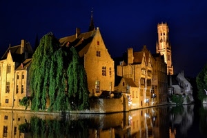 torre, case, acqua, finestre, luci, riflessi, notturno, alberi, riflesso, notte, verde, albero, campanile, canale, piante, palazzi, fiume, blu