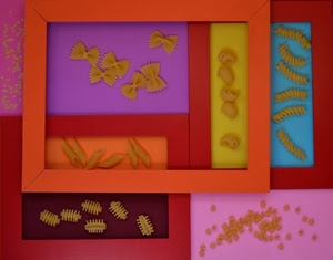 pasta, colori, farfalle, cibo, rosso, cornici, quadri, quadro, penne, arancione