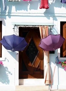 ombrelli, porta, tenda, viola, colori, bianco, blu, due