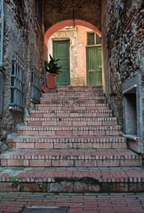 gradini, porte, arco, scala, mattoni, scale, vicolo, grate, finestre, vaso