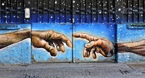 mani, murales, cancello, dita, azzurro, blu, stelle, murale, citofono, muro, ferro, portone, cielo, mano, celeste, dito, due, braccia