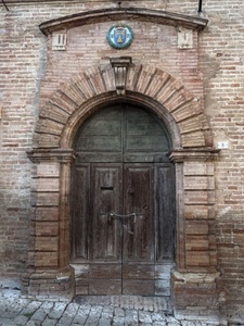 stemma, portone, legno, mattoni, arco, muro, porta, antico, serratura, strada, corona, mura, catenaccio